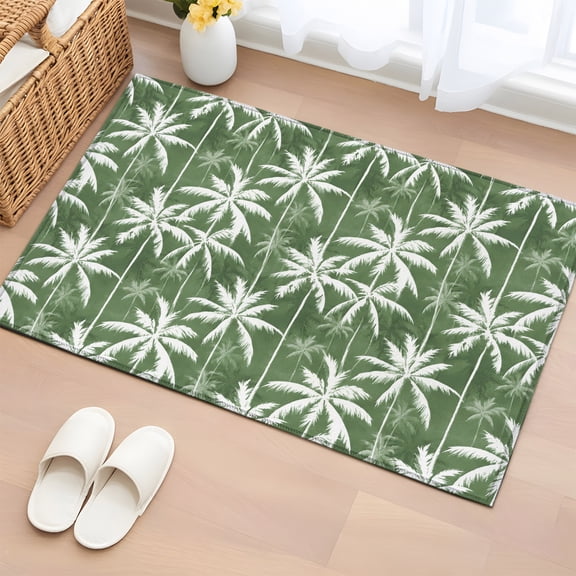 Area Rug 2x3ft Green Coastal Coconut Trees Floor Entryway Rugs Indoor Floor Area Mat Carpets Doormat Entrance Mat for Entry Living Room Dining Room Kitchen, Beach Palm Leaves Sofa Throw Carpet