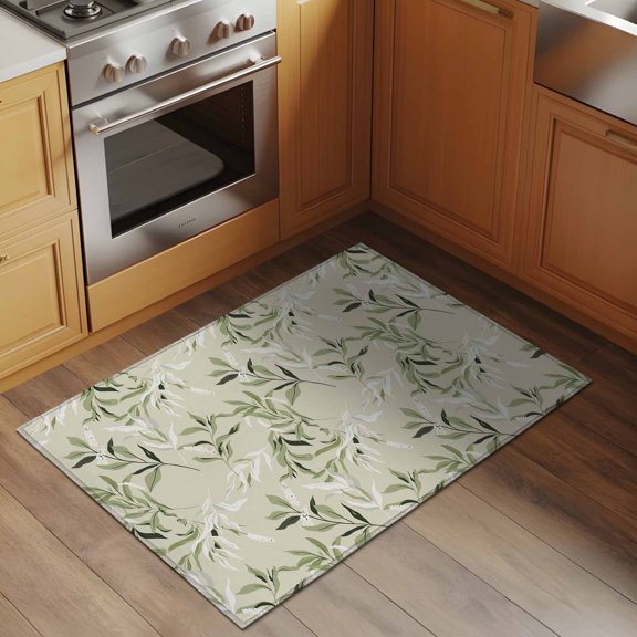 Area Rug 2x3ft Green Leaves Washable Area Rugs for Living Room Vintage Plant Non-Slip Kitchen Mats Soft Carpet for Entryway, Bathroom, Office, and Home Decor