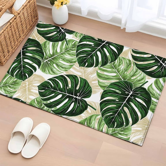 Area Rug 2x3ft, Green Palm Leaf Tropical Plant Washable Rugs for Living Room Bedroom, Tortoise Leaves Seamless Soft Non-slip Area Rugs Rectangle Floor Carpet for Dining Room