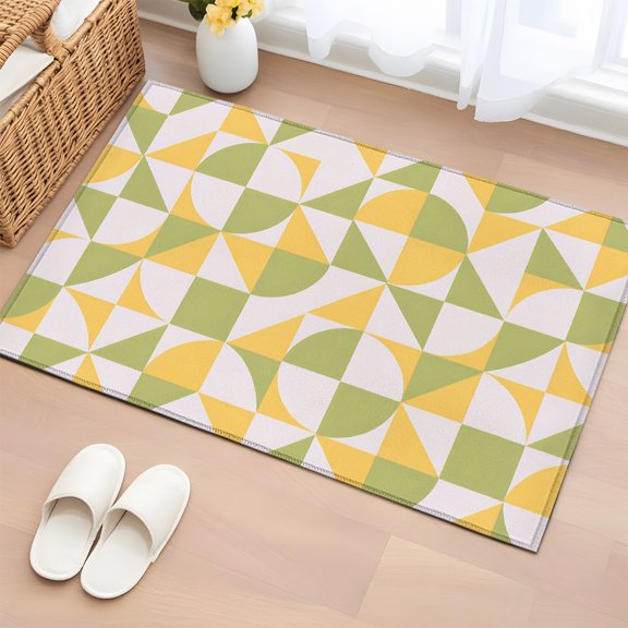 Area Rug 2x3ft Green Quarter Circles Floor Entryway Rugs Indoor Floor Area Mat Carpets Doormat Entrance Mat for Entry Living Room Dining Room Kitchen, Geometric Triangle Shards Sofa Throw Carpet