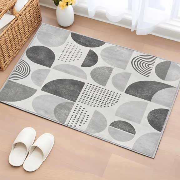 Area Rug 2x3ft Grey Dots Semicircles Floor Entryway Rugs Indoor Floor Area Mat Carpets Doormat Entrance Mat for Entry Living Room Dining Room Kitchen Bedroom, Modern Art Geometric Sofa Throw Carpet