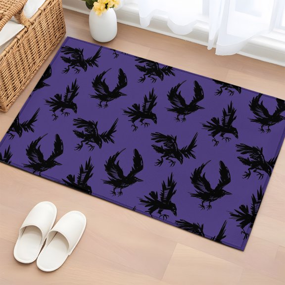Area Rug 2x3ft Halloween Crow Horror Black Shadow Area Rugs Washable Low Pile Floor Carpet for Bedroom, Retro Purple Non Slip Soft Rugs for Living Room Entryway Dining Room