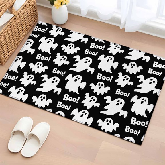 Area Rug 2x3ft, Halloween Ghost Boo Text Washable Rugs for Living Room Bedroom, Horror Black White Soft Non-slip Area Rugs Rectangle Floor Carpet for Dining Room