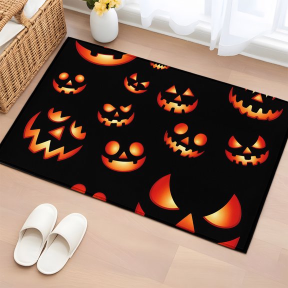 Area Rug 2x3ft, Halloween Scary Pumpkin Ghost Washable Rugs for Living Room Bedroom, Orange Black Soft Non-slip Area Rugs Rectangle Floor Carpet for Dining Room