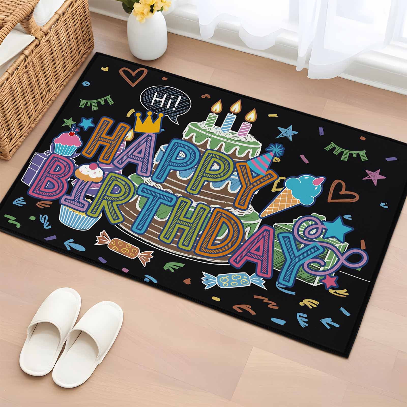 Greetings Rug Area Rug 2x3ft, Happy Birthday Words Washable Rugs for Living Room ...