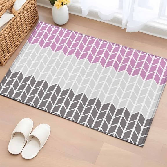 Area Rug 2x3ft Herringbone Pattern Carpets Indoor Floor Area Mat Doormat Entrance Mat Rugs for Entry Living Room Dining Room Kitchen Bedroom, Vintage Pink Ombre Grey Sofa Throw Carpet
