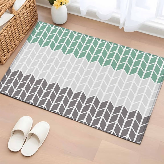 Area Rug 2x3ft Herringbone Pattern Carpets Indoor Floor Area Mat Doormat Entrance Mat Rugs for Entry Living Room Dining Room Kitchen Bedroom, Vintage Turquoise Ombre Grey Sofa Throw Carpet
