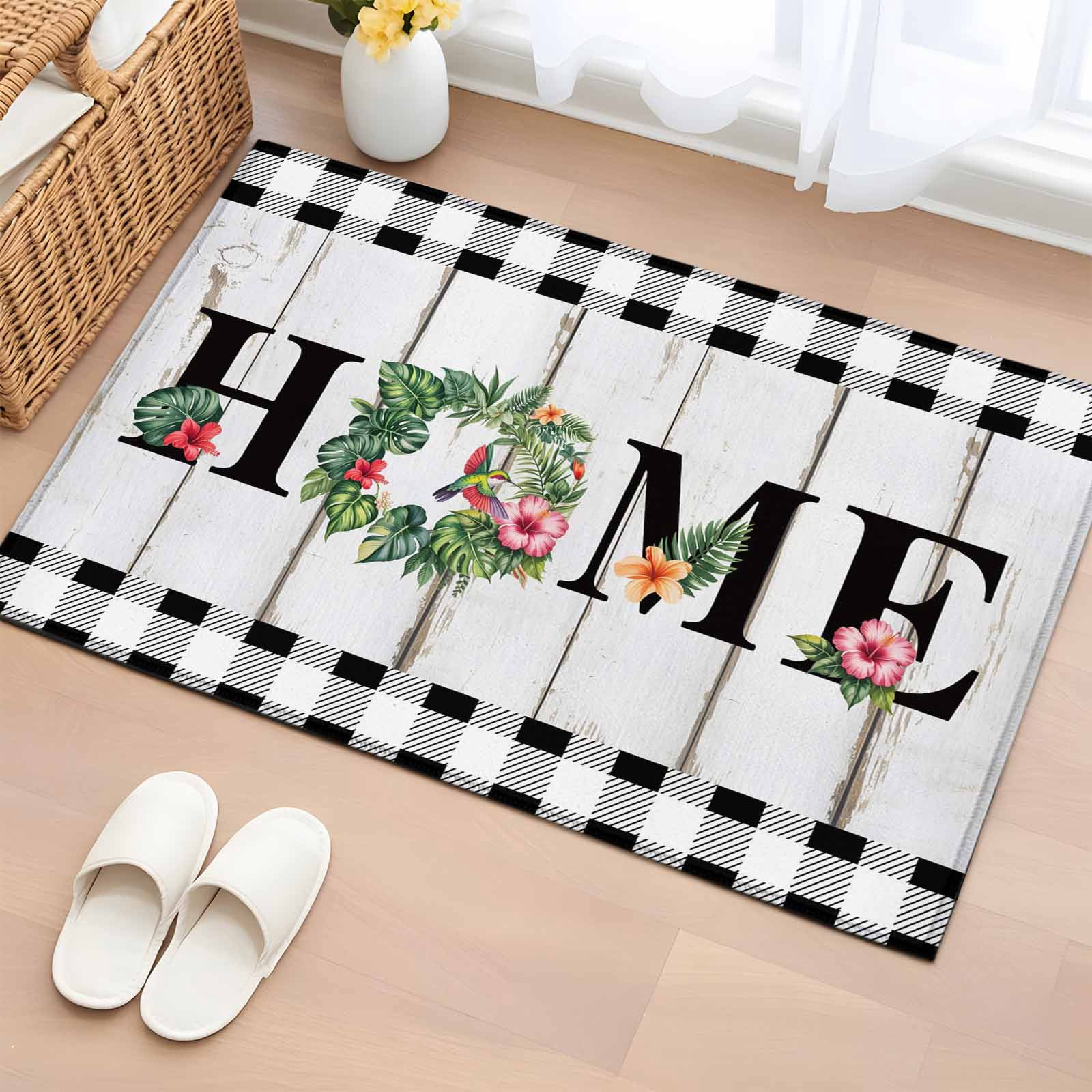 Area Rug 2x3ft, Home Words Flowers Humpbirds Washable Rugs for Living ...