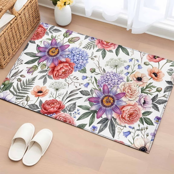 Area Rug 2x3ft Hydrangea Floral Leaves Watercolor Flower Area Rugs Washable Low Pile Floor Carpet for Bedroom, Bohemian Style Non Slip Soft Rugs for Living Room Entryway Dining Room
