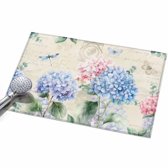 Area Rug 2x3ft Hydrangea Flower Leaves Washable Area Rugs for Living Room Butterfly Dragonfly Plant Non Slip Floor Carpet Mat for Kitchen Entryway Bathroom Office Home Decor