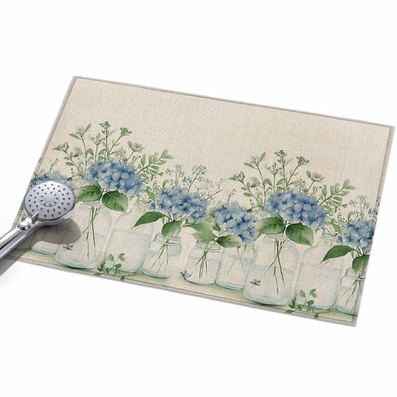 Area Rug 2x3ft Hydrangea Leaves Washable Area Rugs for Living Room Watercolor Blue Floral Non Slip Floor Carpet Mat for Kitchen Entryway Bathroom Office Home Decor