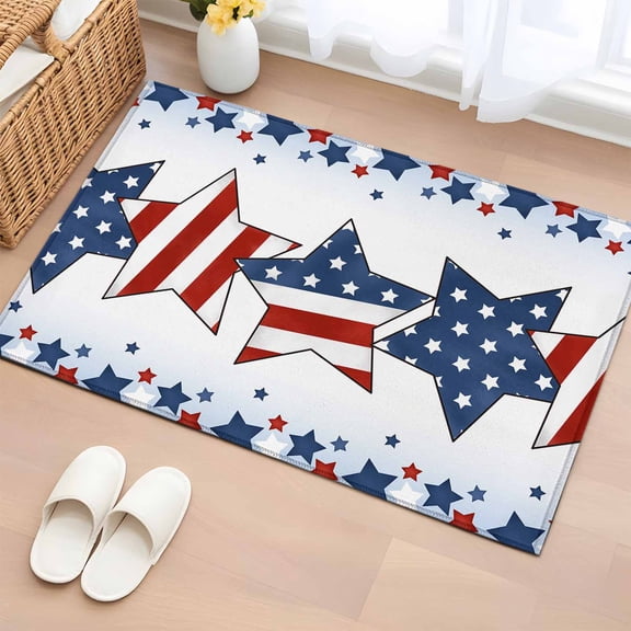 Area Rug 2x3ft, Independence Day Pentagram Red Stripe Star Seamless Washable Rugs for Living Room Bedroom, Blue Gradient Soft Non-slip Area Rugs Rectangle Floor Carpet for Dining Room