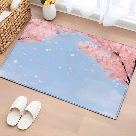 Area Rug 2x3ft Japanese Cherry Blossoms Area Rugs Washable Low Pile Floor Carpet for Bedroom, Watercolor Floral Art Non Slip Soft Rugs for Living Room Entryway Dining Room