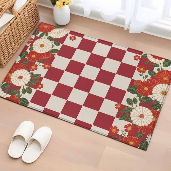 Area Rug 2x3ft Japanese Style Flowers Carpets Indoor Floor Area Mat Doormat Entrance Mat Rugs for Entry Living Room Dining Room Kitchen Bedroom, Harmony Red Buffalo Plaid Sofa Throw Carpet
