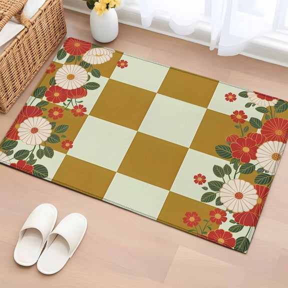 Area Rug 2x3ft Japanese Style Flowers Carpets Indoor Floor Area Mat Doormat Entrance Mat Rugs for Entry Living Room Dining Room Kitchen Bedroom, Harmony Yellow Buffalo Plaid Sofa Throw Carpet