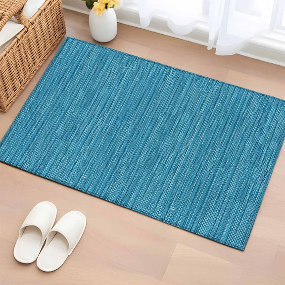 Area Rug 2x3ft Lake Blue Linen Weave Texture Floor Entryway Rugs Indoor Floor Area Mat Carpets Doormat Entrance Mat for Entry Living Room Dining Room Kitchen Bedroom, Solid Color Sofa Throw Carpet