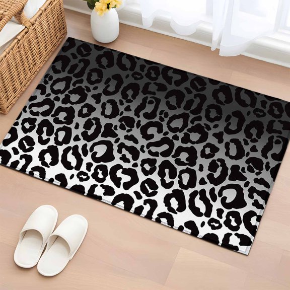 Area Rug 2x3ft Leopard Animal Print Texture Area Rugs Washable Low Pile Floor Carpet for Bedroom, Black and White Gradient Art Non Slip Soft Rugs for Living Room Entryway Dining Room