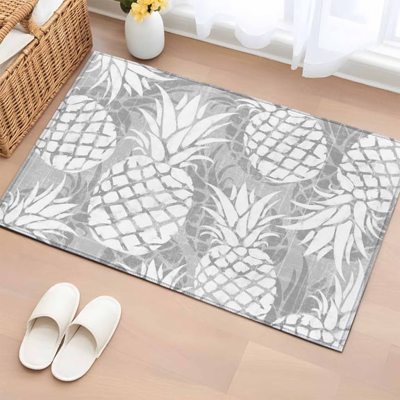 Area Rug 2x3ft Light Gray Pineapple Area Rugs Washable Low Pile Floor Carpet for Bedroom, Modern Fruit Art Non Slip Soft Rugs for Living Room Entryway Dining Room