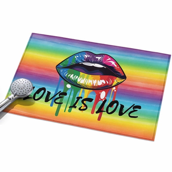Area Rug 2x3ft Lips Rainbow Stripes Washable Area Rugs for Living Room Love is More Gay Lesbian Event Non Slip Floor Carpet Mat for Kitchen Entryway Bathroom Office Home Decor