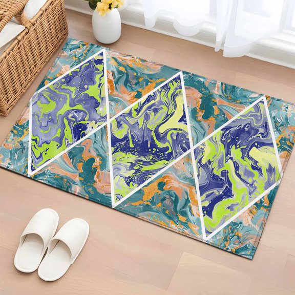 Area Rug 2x3ft, Marble Texture Colorful Liquid Wave Washable Rugs for Living Room Bedroom, Retro Modern Abstract Art Soft Non-slip Area Rugs Rectangle Floor Carpet for Dining Room