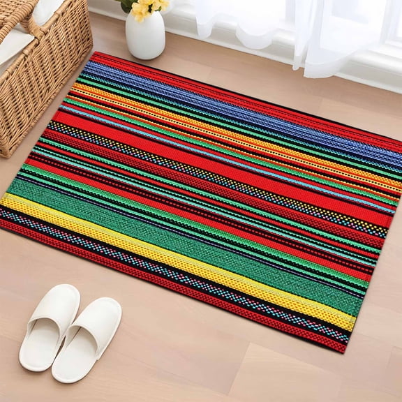 Area Rug 2x3ft Mexican Colorful Stripes Area Rugs Washable Low Pile Floor Carpet for Bedroom, Rainbow Lines Ethnic Style Non Slip Soft Rugs for Living Room Entryway Dining Room