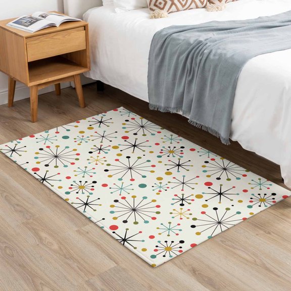 Area Rug 2x3ft Mid Century Abstract Geometric Low Pile Washable Rug Soft Cushioned Carpet Modern Colorful Atomic Non-Slip Floor Mat for Living Room Bedside Dining Room