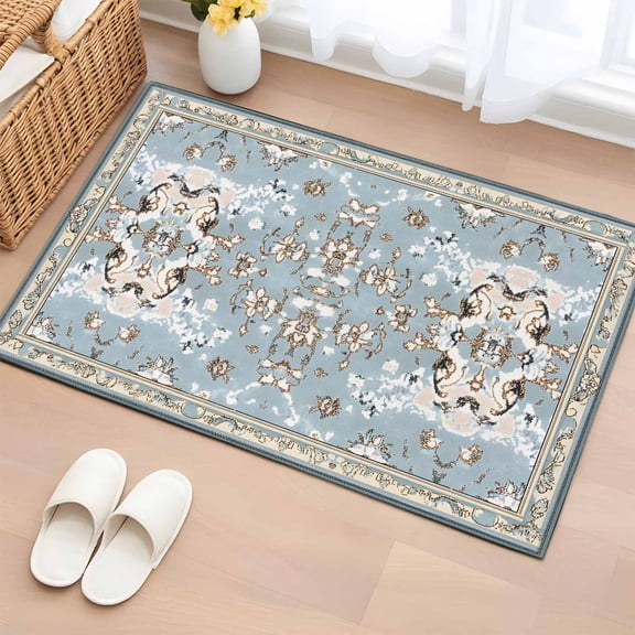 Area Rug 2x3ft Mid Century Boho Vintage Flower Pattern Area Rugs Washable Low Pile Floor Carpet for Bedroom, Abstract Art Non Slip Soft Rugs for Living Room Entryway Dining Room