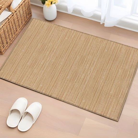 Area Rug 2x3ft Minimalist Light Brown Area Rugs Washable Low Pile Floor Carpet for Bedroom, Crosshatch Linen Textured Non Slip Soft Rugs for Living Room Entryway Dining Room