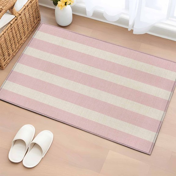Area Rug 2x3ft, Minimalist Ombre Pink Stripes Washable Rugs for Living Room Bedroom, Vintage Linen Texture Soft Non-slip Area Rugs Rectangle Floor Carpet for Dining Room