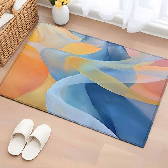 Area Rug 2x3ft Modern Abstract Graffiti Art Area Rugs Washable Low Pile Floor Carpet for Bedroom, Blue Yellow Orange Ripple Non Slip Soft Rugs for Living Room Entryway Dining Room