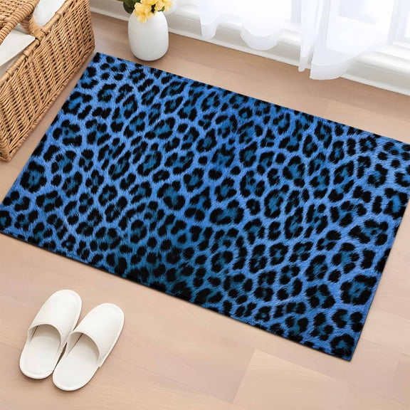 Area Rug 2x3ft Modern Animal Print Texture Area Rugs Washable Low Pile Floor Carpet for Bedroom, Blue Leopard Pattern Non Slip Soft Rugs for Living Room Entryway Dining Room