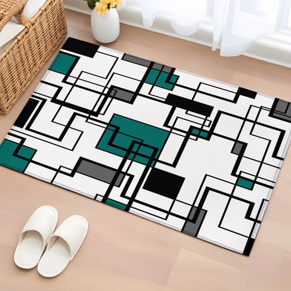 Area Rug 2x3ft Modern Cube Geometric Abstract Art Area Rugs Washable Low Pile Floor Carpet for Bedroom, Green Gray Color Contrast Non Slip Soft Rugs for Living Room Entryway Dining Room