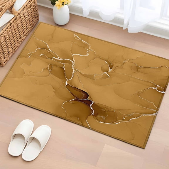 Area Rug 2x3ft, Modern Marble Texture Dark Yellow Washable Rugs for Living Room Bedroom, Abstract Fluid Stripe Art Soft Non-slip Area Rugs Rectangle Floor Carpet for Dining Room