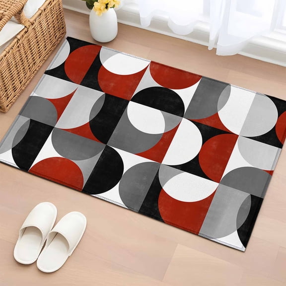 Area Rug 2x3ft Modern Medieval Abstract Geometric Art Area Rugs Washable Low Pile Floor Carpet for Bedroom, Red Black Grey Plaid Non Slip Soft Rugs for Living Room Entryway Dining Room
