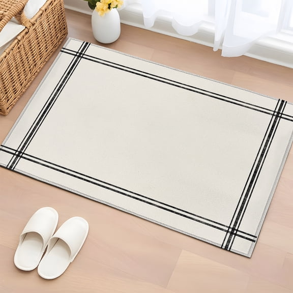 Area Rug 2x3ft Modern Minimalism Pure Beige Area Rugs Washable Low Pile Floor Carpet for Bedroom, Cracker Khaki Solid Color Non Slip Soft Rugs for Living Room Entryway Dining Room