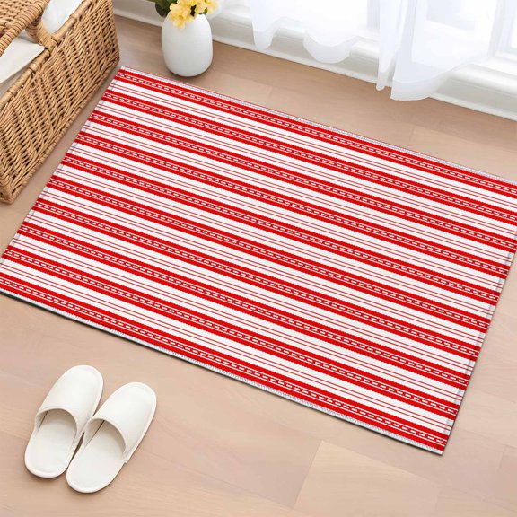 Area Rug 2x3ft, Modern Red Dots Stripes Washable Rugs for Living Room Bedroom, Minimalist Lines Theme Soft Non-slip Area Rugs Rectangle Floor Carpet for Dining Room