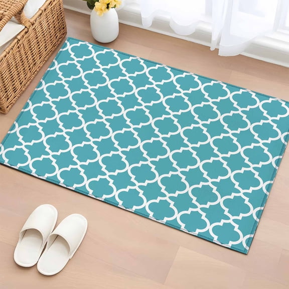 Area Rug 2x3ft, Moroccan Geometric Pattern Washable Rugs for Living Room Bedroom, Abstract Turquoise Minimalist Art Soft Non-slip Area Rugs Rectangle Floor Carpet for Dining Room