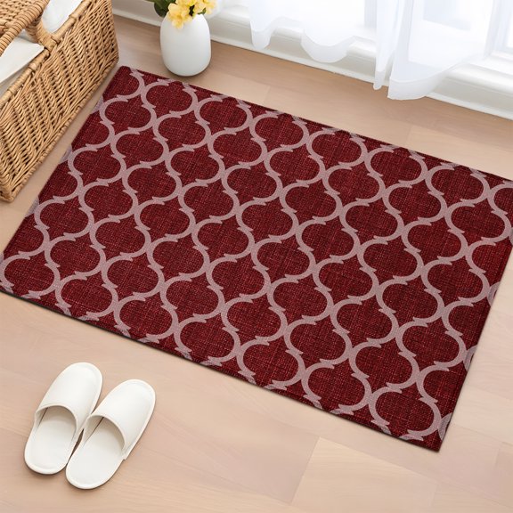 Area Rug 2x3ft Moroccan Red Geometric Lattice Area Rugs Washable Low Pile Floor Carpet for Bedroom, Retro Medieval Pattern Non Slip Soft Rugs for Living Room Entryway Dining Room