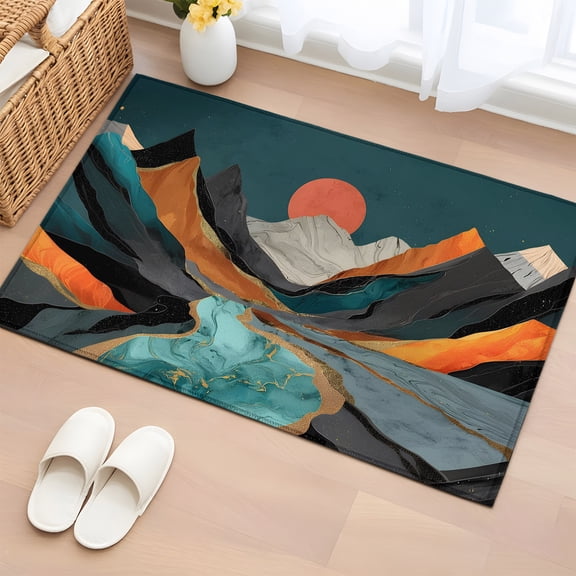 Area Rug 2x3ft, Mountain Peaks Abstract Geometric Washable Rugs for Living Room Bedroom, Vintage Boho Art Soft Non-slip Area Rugs Rectangle Floor Carpet for Dining Room