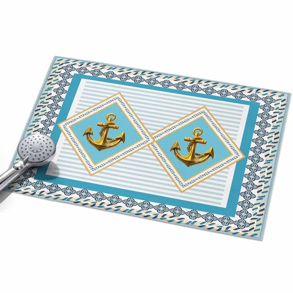 Area Rug 2x3ft Nautical Blue Anchor Washable Area Rugs for Living Room Geometric Striped Rope Non Slip Floor Carpet Mat for Kitchen Entryway Bathroom Office Home Decor