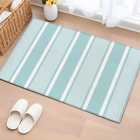 Area Rug 2x3ft Nautical Mint Green Stripes Area Rugs Washable Low Pile Floor Carpet for Bedroom, Modern Minimalist Striped Line Non Slip Soft Rugs for Living Room Entryway Dining Room