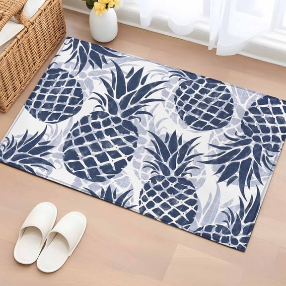 Area Rug 2x3ft, Nautical Navy Blue Pineapple Leaves Washable Rugs for Living Room Bedroom, Abstract Summer Fruit Soft Non-slip Area Rugs Rectangle Floor Carpet for Dining Room