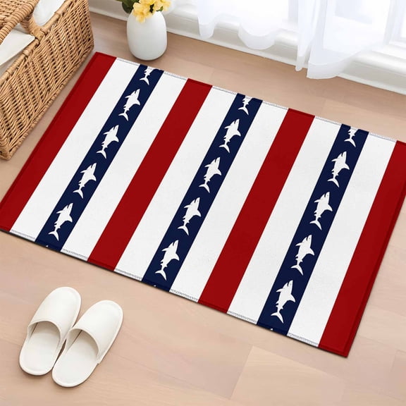 Area Rug 2x3ft Nautical Shark Red White Striped Area Rugs Washable Low Pile Floor Carpet for Bedroom, Modern Abstract Art Non Slip Soft Rugs for Living Room Entryway Dining Room