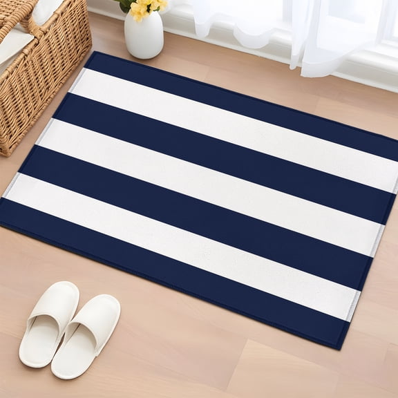 Area Rug 2x3ft Navy Blue Stripe Summer Nautical Theme Area Rugs Washable Low Pile Floor Carpet for Bedroom, White Geometric Lines Non Slip Soft Rugs for Living Room Entryway Dining Room