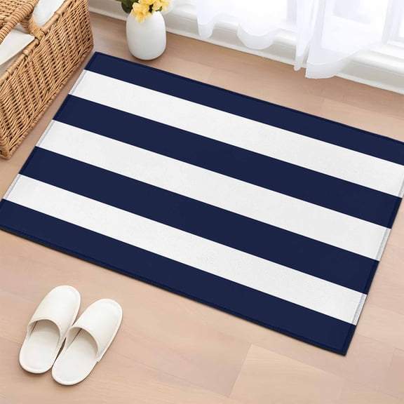 Area Rug 2x3ft Navy Blue Stripe Summer Nautical Theme Area Rugs Washable Low Pile Floor Carpet for Bedroom, White Geometric Lines Non Slip Soft Rugs for Living Room Entryway Dining Room