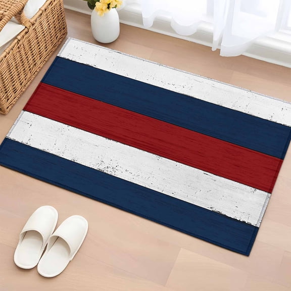 Area Rug 2x3ft Navy Vintage Barn Wood Board Area Rugs Washable Low Pile Floor Carpet for Bedroom, Rustic Blue Red White Plank Non Slip Soft Rugs for Living Room Entryway Dining Room