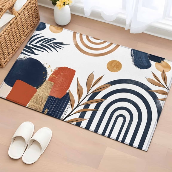 Area Rug 2x3ft, Nordic Abstract Leaves Arch Sun Washable Rugs for Living Room Bedroom, Terracotta Aesthetic Color Block Soft Non-slip Area Rugs Rectangle Floor Carpet for Dining Room