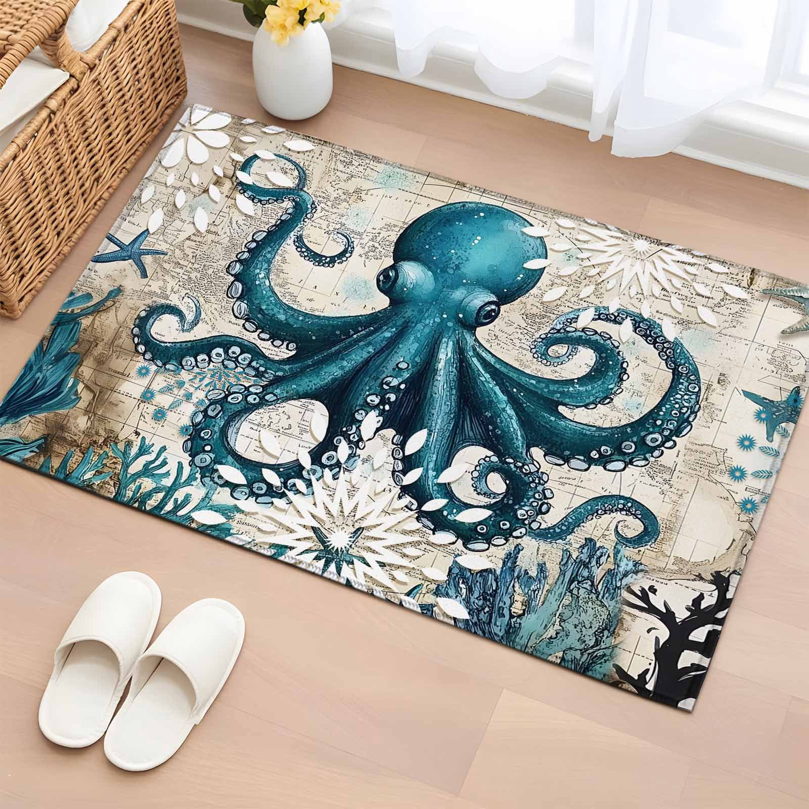 Area Rug 2x3ft, Octopus Ocean Coral Sea Monster Washable Rugs for ...