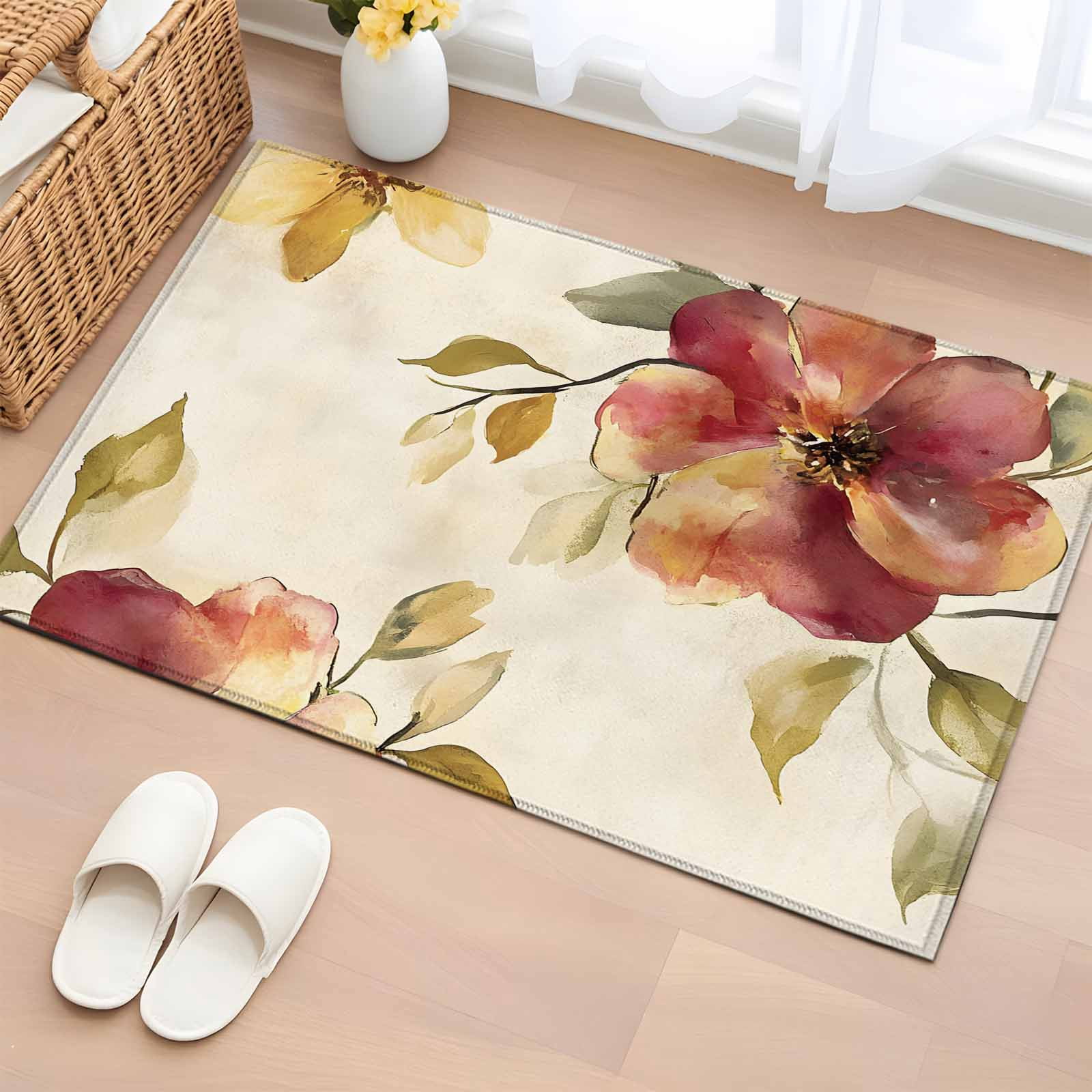 Area Rug 2x3ft, Oil Painting Style Flowers Washable Rugs for Living ...