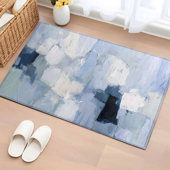 Area Rug 2x3ft Oil Painting Texture Pattern Area Rugs Washable Low Pile Floor Carpet for Bedroom, Abstract Blue White Tones Non Slip Soft Rugs for Living Room Entryway Dining Room